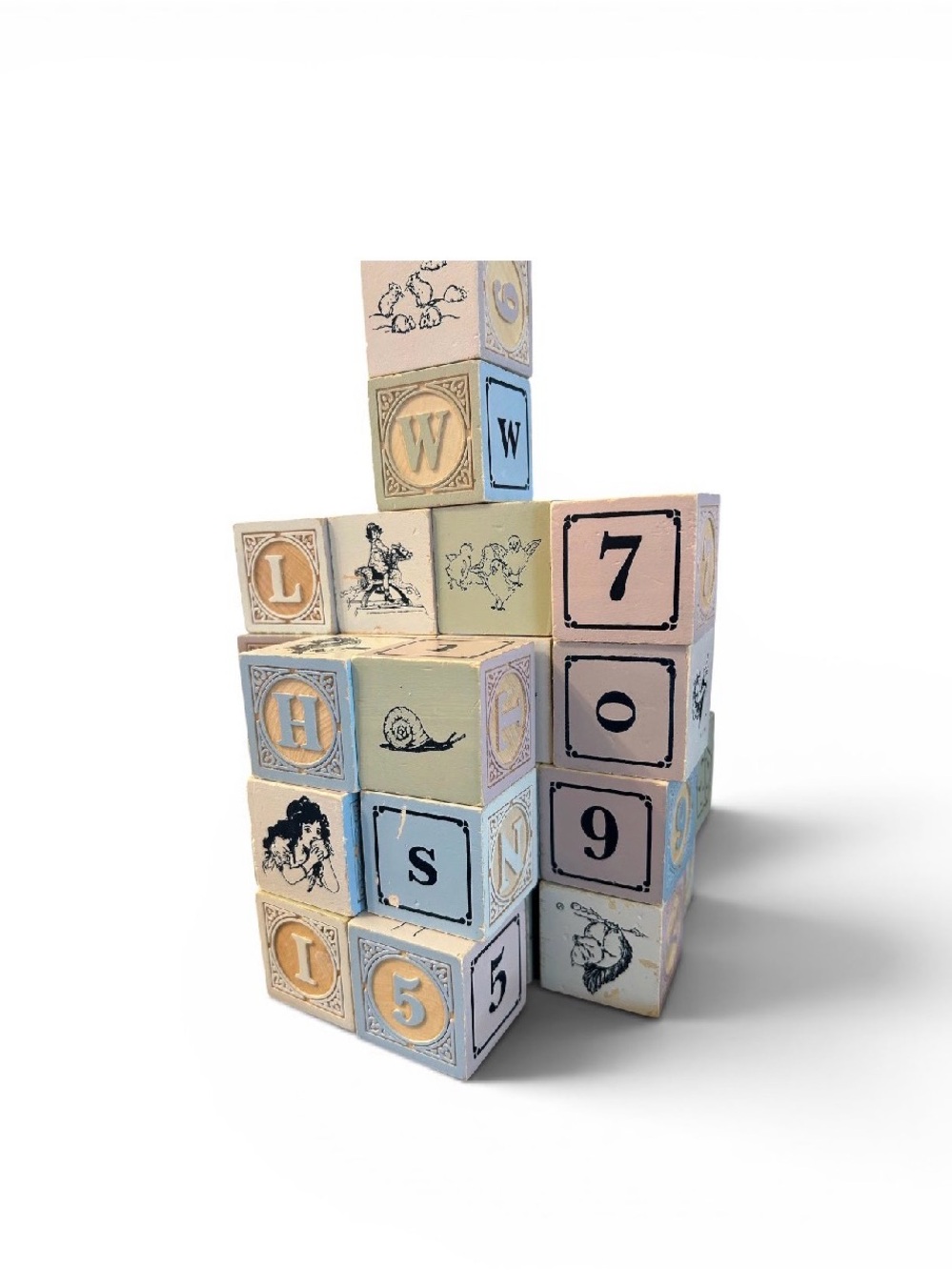 VTG Pastel Wooden Alphabet Blocks Set Nursery Decor